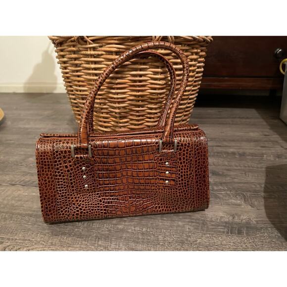 Charlie Lapson Women's Brown Animal Print Leather Handbag Purse - Picture 2 of 9